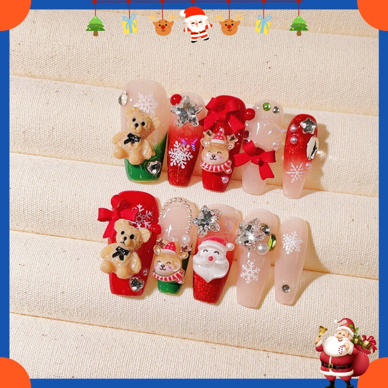 5D Handmade Press On Nails Christmas Style Festive False Nails