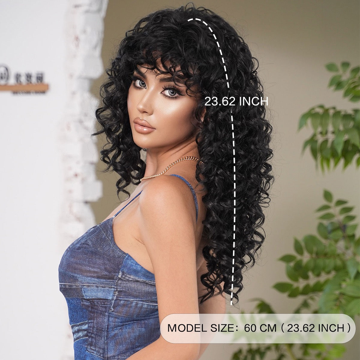 WENSTON Natural Black Long Curly Wig for African American Women