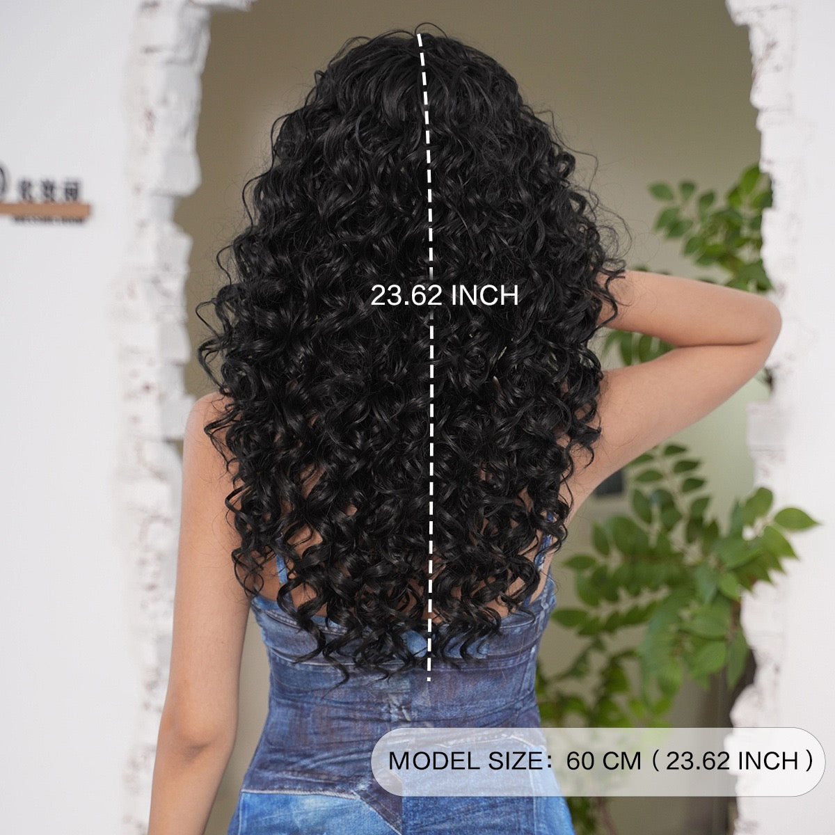 WENSTON Natural Black Long Curly Wig for African American Women