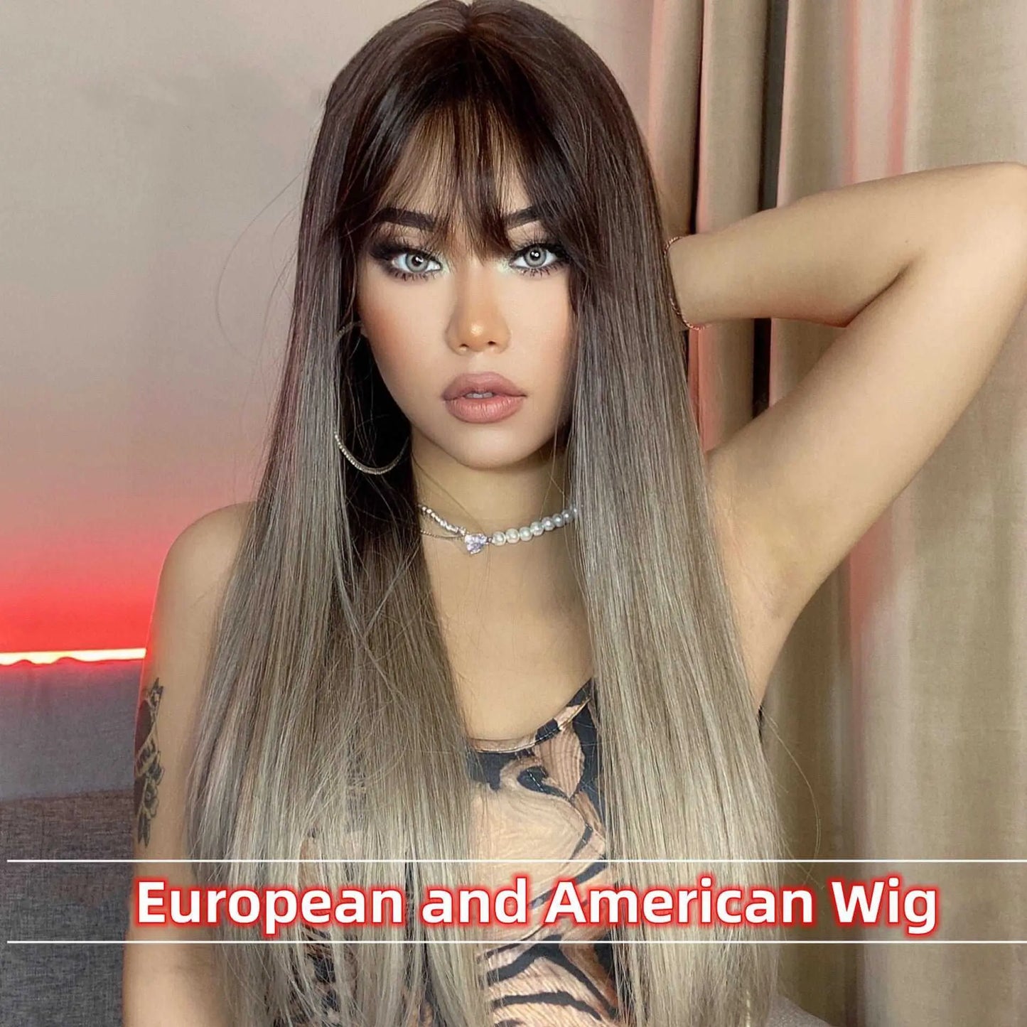 European and American Wig Women's Fashion Inclined Bangs Puffy Long Hair Headgear