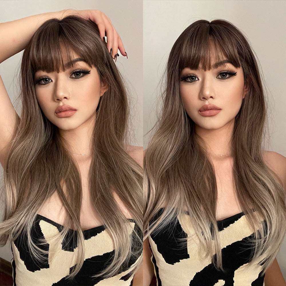 European and American Wig Women's Fashion Inclined Bangs Puffy Long Hair Headgear