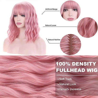 Pastel Wavy Wigs With Air Bangs Women's Short Synthetic Wigs