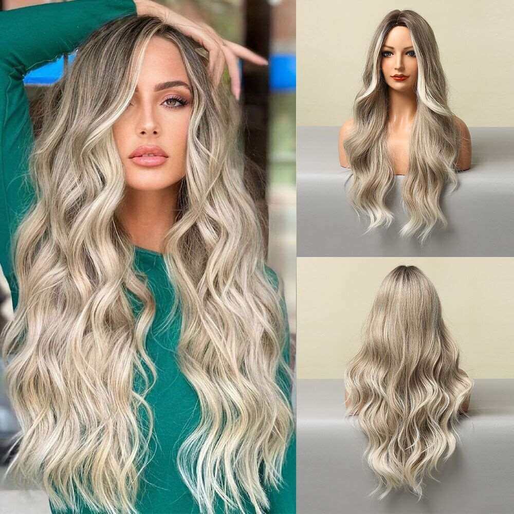 Ombre Blonde Wig Long Wavy Wig 