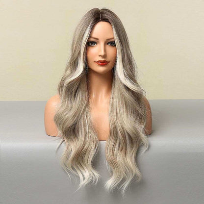 Ombre Blonde Wig Long Wavy Wig For Women Middle Part Wavy Wigs