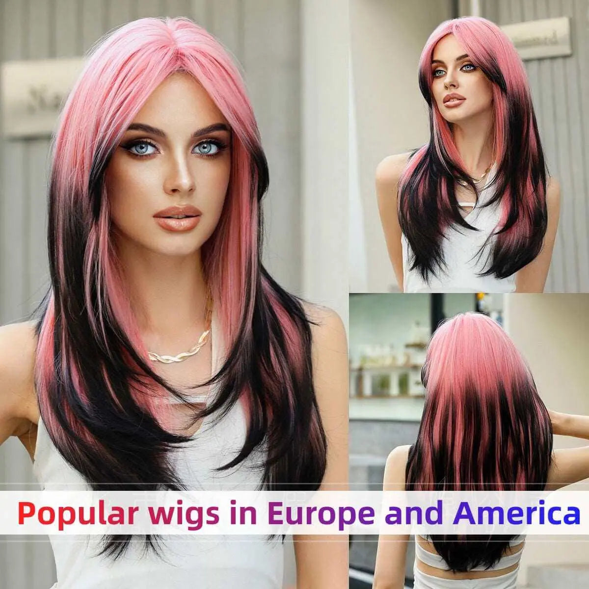 Popular Long Wigs for Women Long Synthetic Wigs Middle Part Wigs