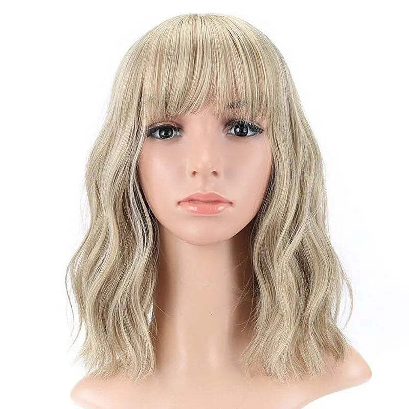 Pastel Wavy Wigs With Air Bangs 