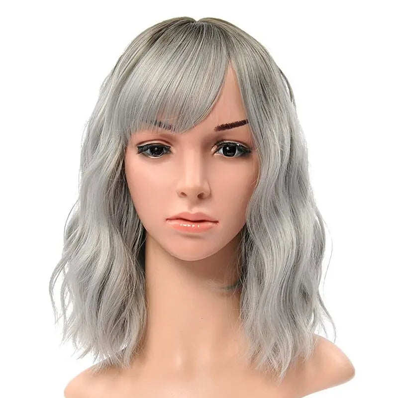 Pastel Wavy Wigs With Air Bangs 