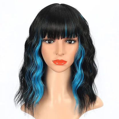 Pastel Wavy Wigs With Air Bangs 