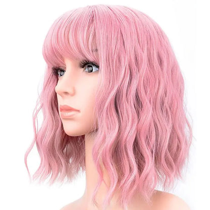 Pastel Wavy Wigs With Air Bangs 