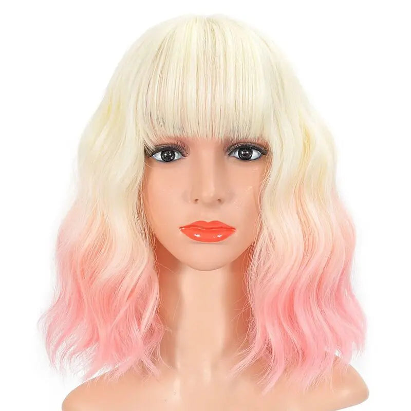 Pastel Wavy Wigs With Air Bangs 