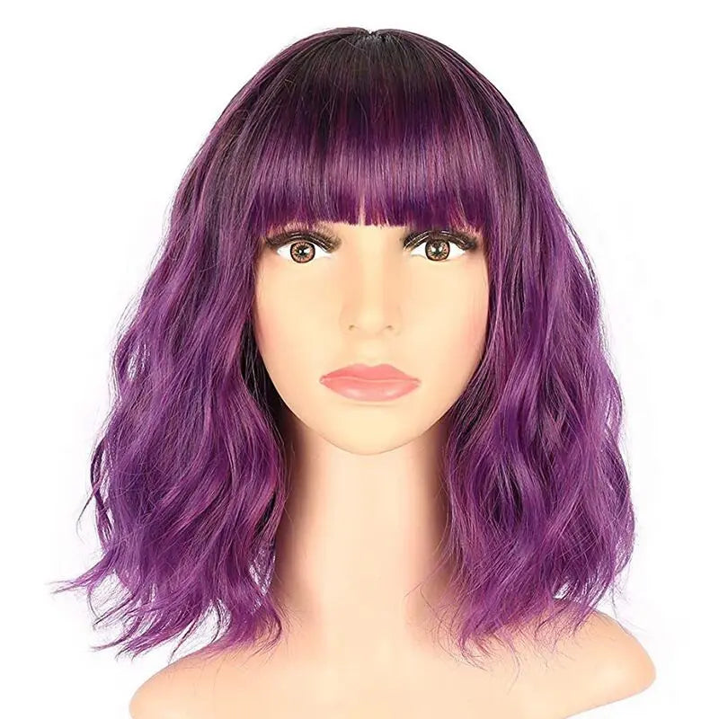 Pastel Wavy Wigs With Air Bangs 