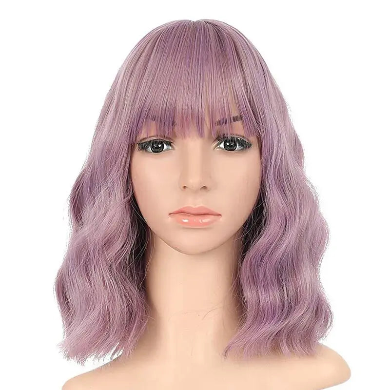 Pastel Wavy Wigs With Air Bangs 