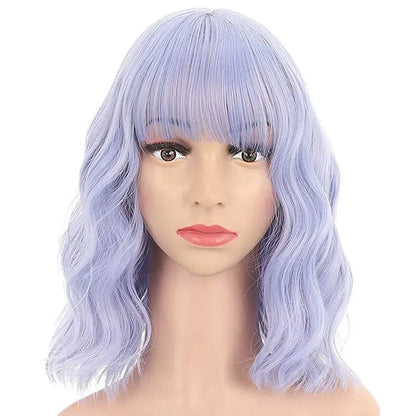 Pastel Wavy Wigs With Air Bangs 