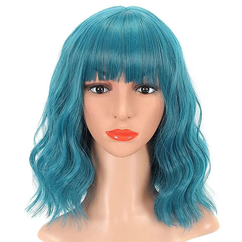 Pastel Wavy Wigs With Air Bangs 