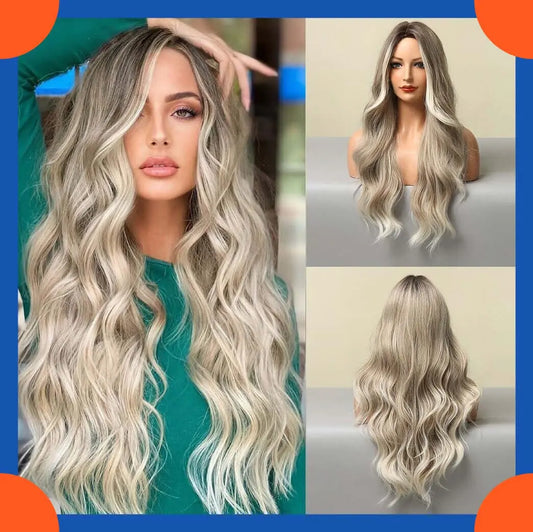 Ombre Blonde Wig Long Wavy Wig 