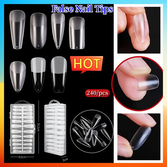 Long False Nail Tips Natural Transparent Color Full Nails Tip