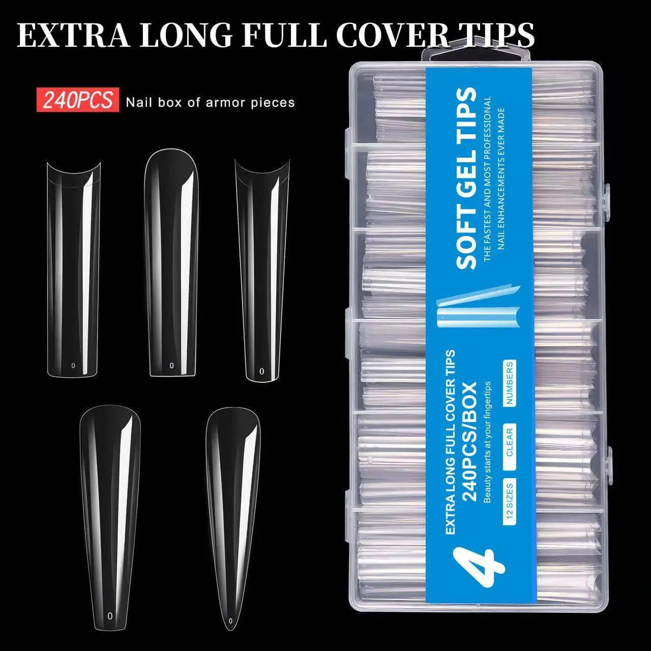 240 Pcs Nail Art Extra Long Fake Nails Press on Nail