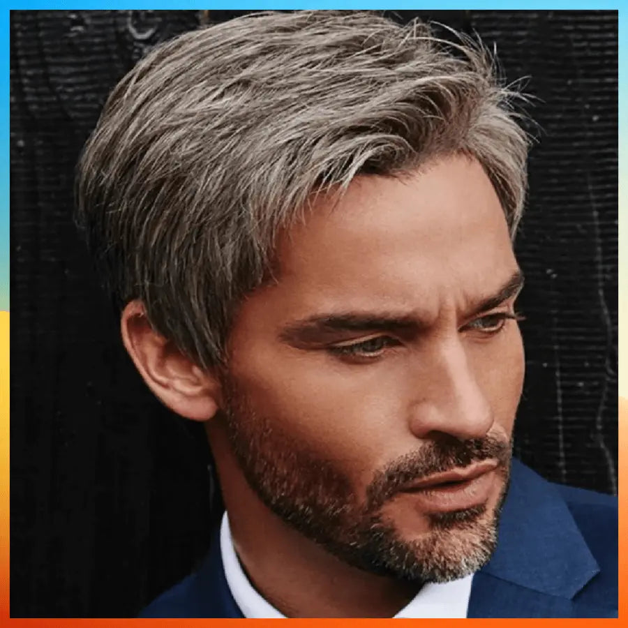 Short Straight Wigs For Men Grey