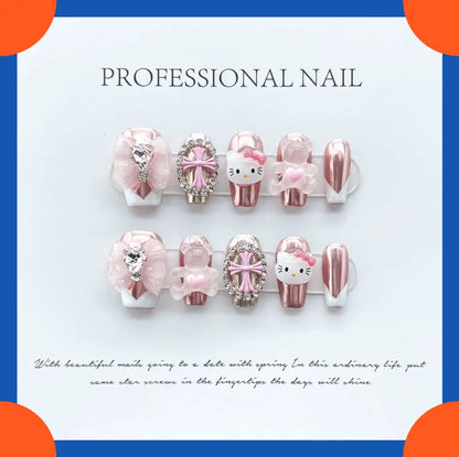 Wenston 3D Hello Kitty Handmade Press On Nails