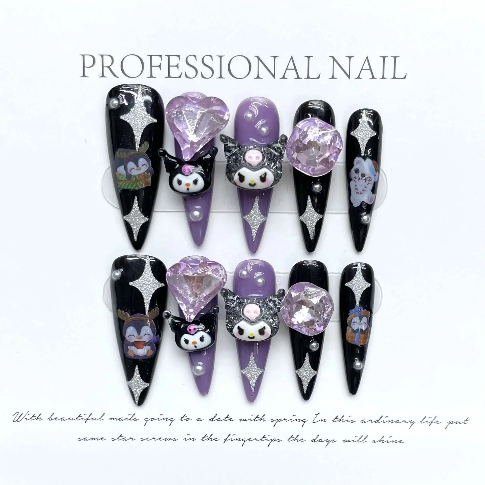 Wenston 3D Fashion Handmade Press On Nails Gel False Nails