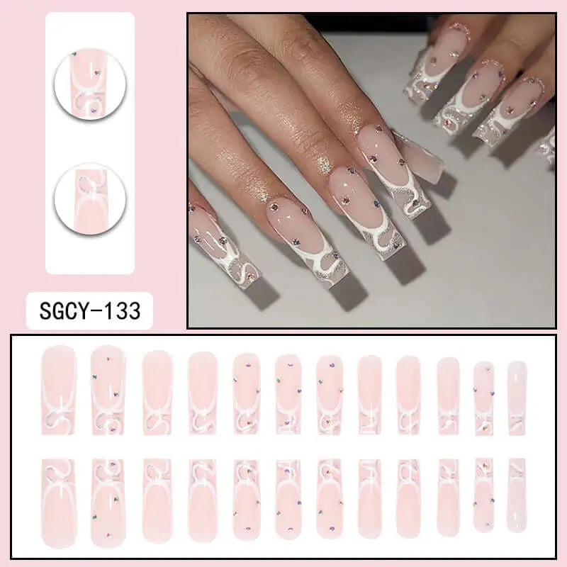 24Pcs Salon French Wenston Press on Nails Tip Nails for Nail Art