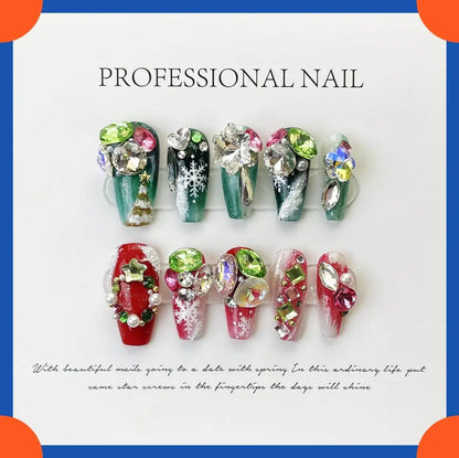 Wenston 3D Handmade Press On Nails Christmas Style