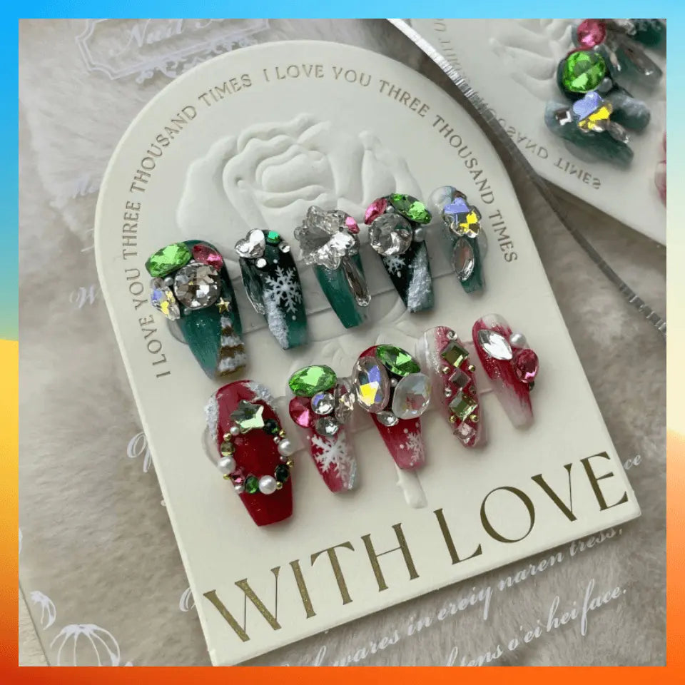 Wenston 3D Handmade Press On Nails Christmas Style