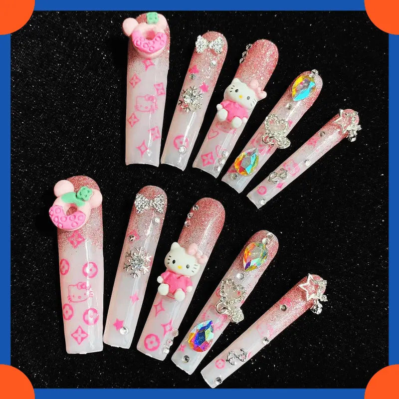 Wenston 5D Handmade Press On Nails Hello Kitty False Nails