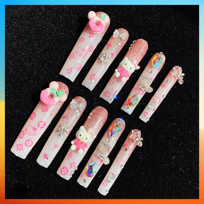 Wenston 5D Handmade Press On Nails Hello Kitty False Nails