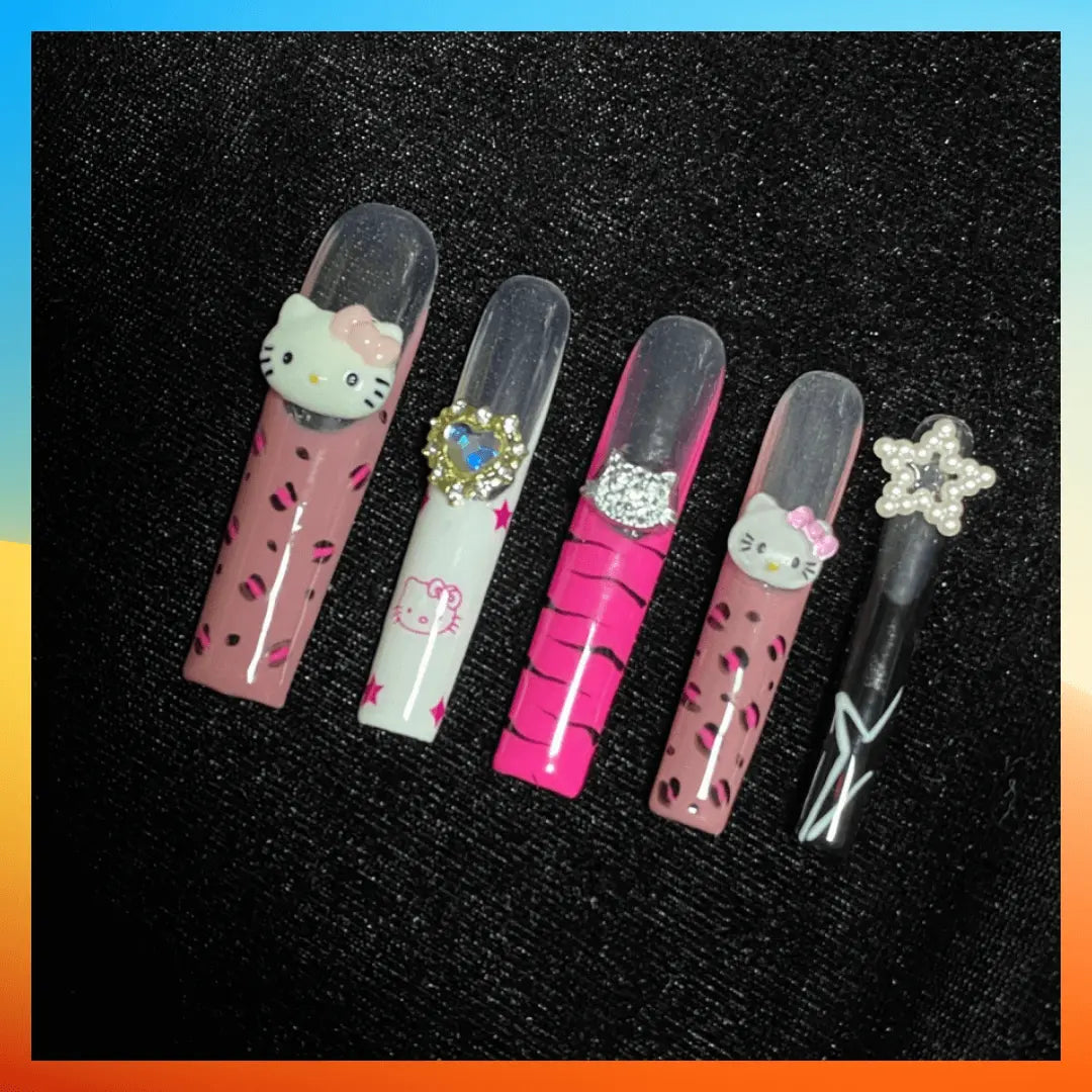 Wenston 5D Handmade Press On Nails Hello Kitty False Nails