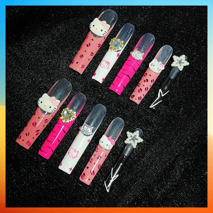 Wenston 5D Handmade Press On Nails Hello Kitty False Nails