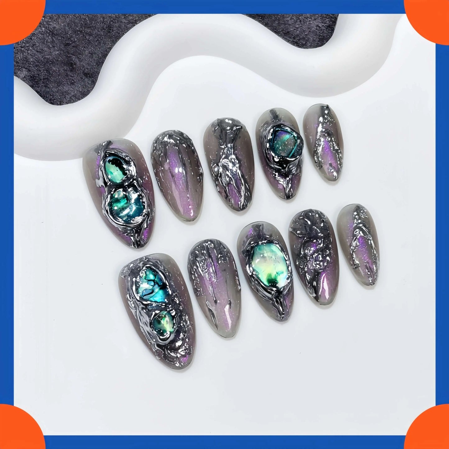 5D Handmade Press On Nails with Milky Way Design False Nails - Wenston beauty