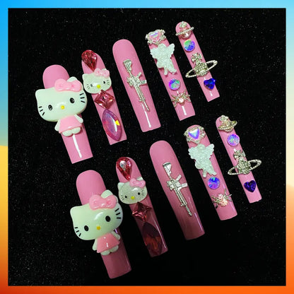 Wenston 5D Handmade Press On Nails Hello Kitty False Nails