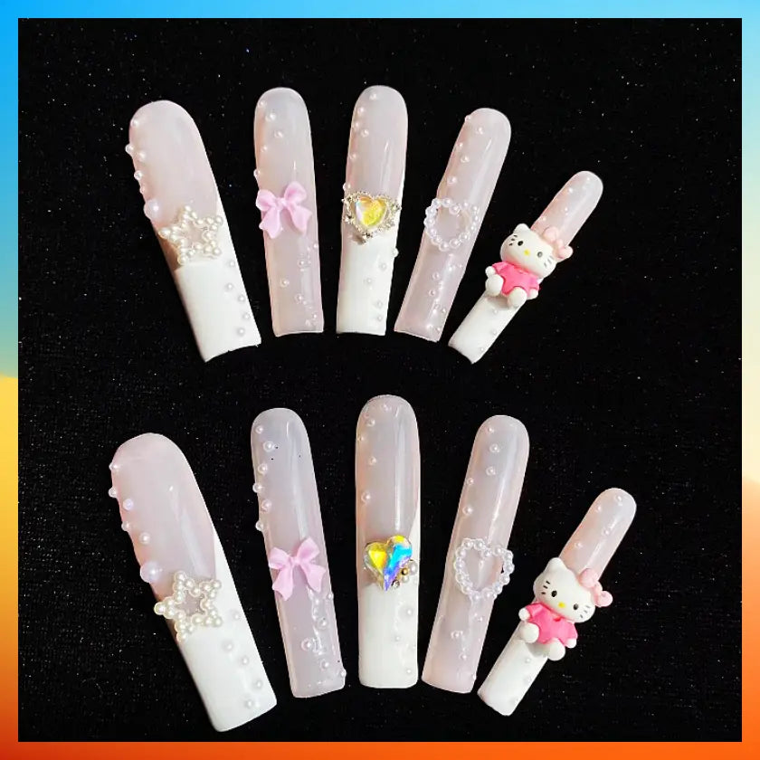 Wenston 5D Handmade Press On Nails Hello Kitty False Nails