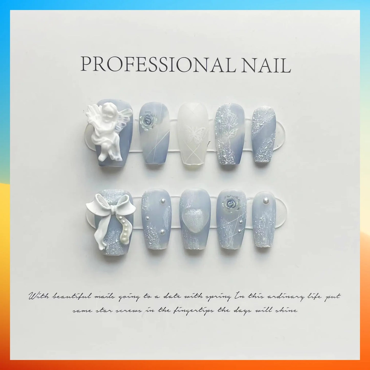 Wenston 3D Handmade Press On Nails With Angel Charms Wenston