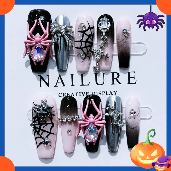 Halloween 5D Handmade Press On Nails Spider Design False Nails For Women Wenston