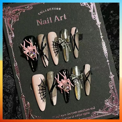 Halloween 5D Handmade Press On Nails Spider Design False Nails For Women Wenston