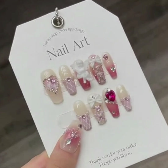 Wenston 3D Handmade Press On Nails With Angel Charms