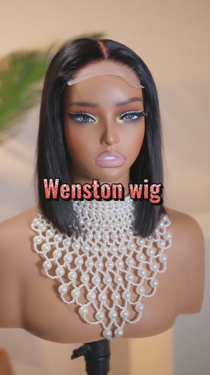 WENSTON 12A Straight Glueless Bob Wig Human Hair for African American Women