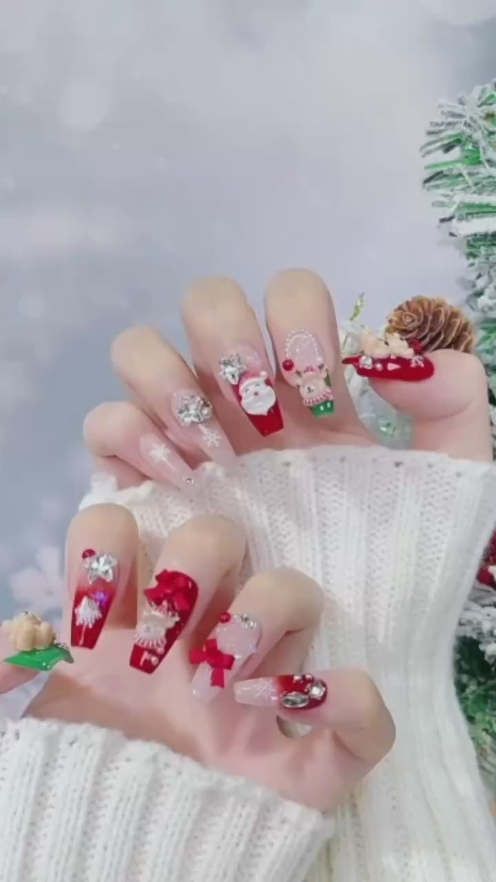 5D Handmade Press On Nails Christmas Style Festive False Nails