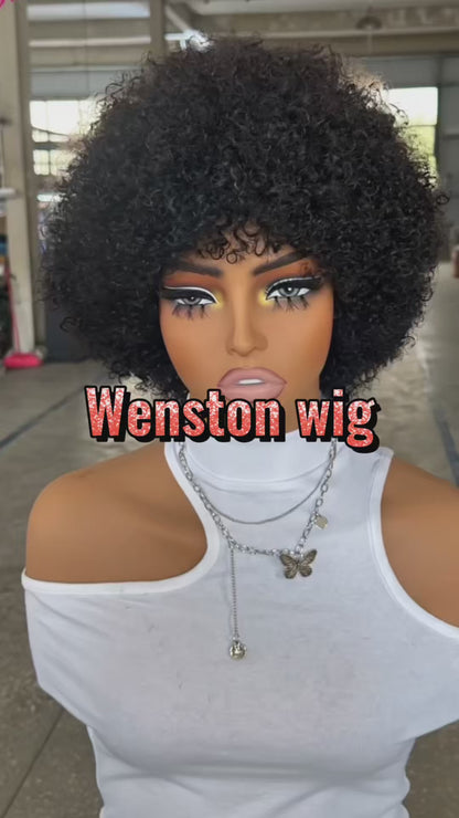 WENSTON Machine Made Scalp Top Afro Glueless Bob Wig - Human Hair